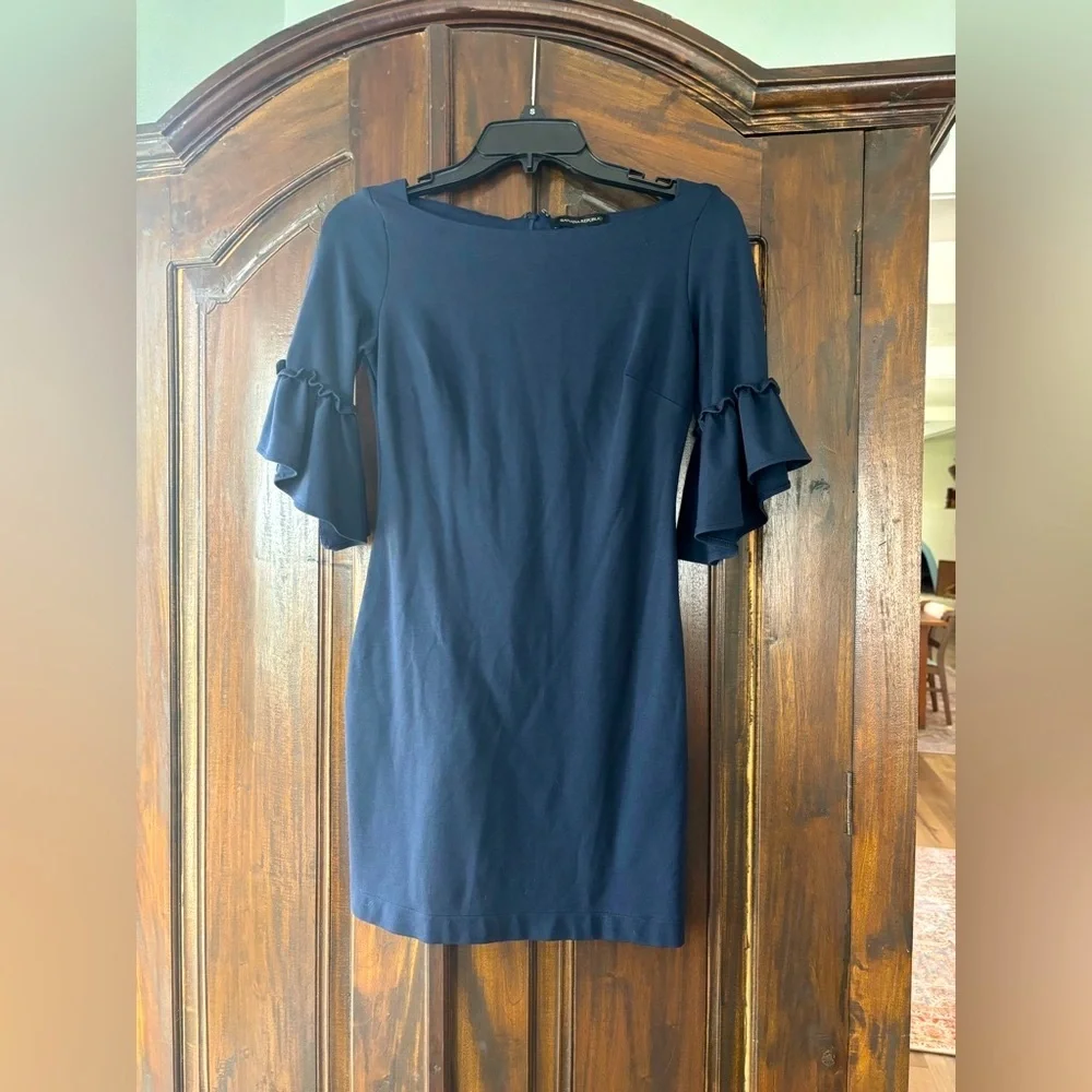 Banana Republic size 0 petite navy blue boatneck ruffle sleeve shift